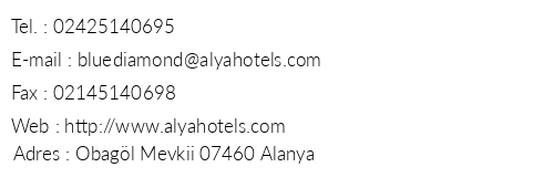 Blue Diamond Alya Hotel telefon numaralar, faks, e-mail, posta adresi ve iletiim bilgileri